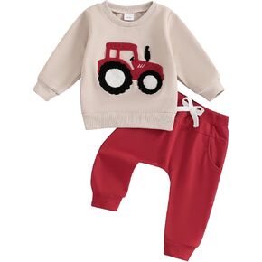 Toddler Baby Boy Clothes Fall Winter Tractor Embroidery Sweatshirt Pant Farm Outfit 3 6 12 18 24 Months 2 3 Years