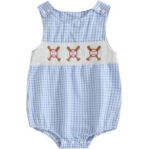 Baby Girl Boy Summer Clothes Baseball Embroidery Overall Smocked Newborn Infant Rompers One Piece Outfit