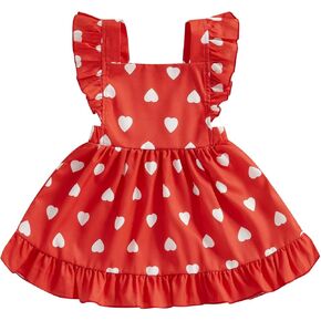 Toddler Girls Valentines Day Dress Cute Heart Print Sleeveless Square Neck Party A-Line Dress