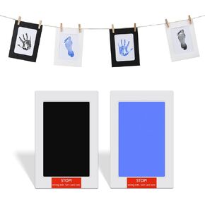 10pcs Inkless Hand and Footprint Kit, Baby Imprint Kit 4 Paper Photo Frame with 4 Imprint Card with Clip and Hemp Rope Baby Keepsake Ornament for Newborn Shower Dog Paw Print Kit (Black, Light Blue)