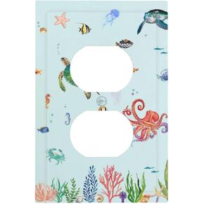 Outlet Covers Cartoon Underwater Sea Animal Ocean Sea Turtle 1 Gang Duplex Light Switch Cover Plate Decorative Wall Plates Electrical Switchplate Receptacle Cover for Bathroom Nursery Decor