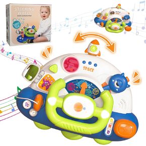 Driving Simulation Toy for Toddlers Car, Baby Musical Driving Steering Wheel Simulation Toys, Driver Toy Steering Wheel Bring Small Rockets, Car Sounds, Turning Lights, Gear, Music, Bracket