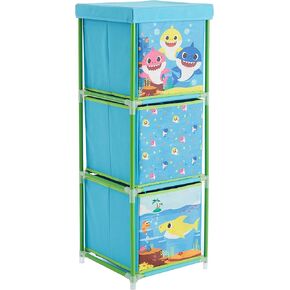 Idea Nuova Nickelodeon Baby Shark 3 Tier Fabric Storage Organizer with 3 Cubes and Removable Lid