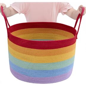 VECELO Large Blanket Basket (20.1" x 12.6"), Cotton Rope Basket for Storage, Laundry, Living Room, Nursery, Bedroom, Rainbow