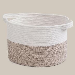 Cotton Rope Woven Basket With Handles for Shelves,Toys,Book, Cloth Storage Baskets for Organizing-13" x 10.2" x 9" Nursery Cube Bin,Decorative Storage Organizer for Living Room, Bathroom
