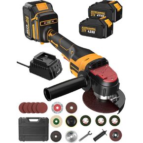 3 in1 Cordless Angle Grinder, 21V Power Angle Grinders with4000Mah, 3-speeds Grinder Tool with 9000PRM Brushless Motor,1/2'' Electric Metal Grinder with Digital Display for Cutting, Griding, Polishing