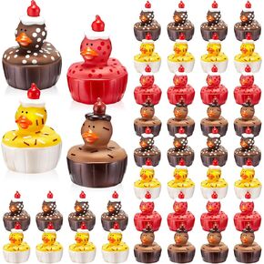 DEEKIN 48 Pcs Cupcake Rubber Ducks Cupcake Ducks 2 Inch Birthday Cake Favors for Birthday Party Gifts