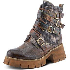 Spring Step L'Artiste Arce Women's Floral Bootie - Artistic Handpainted Upper, Rugged Lug Sole, Adjustable Fit