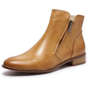 Mona flying Womens Leather Booties Ankle Boots Side Zippers Low Heel Dress Short Boots for Ladies