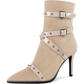 Joseywade Womens Onkle Booties 3.7 بوصة الكعب العالي من الأحذية الخنشة المذبح مرصعة بأحذية سوستة جانبية مدببة مقاس 5-13