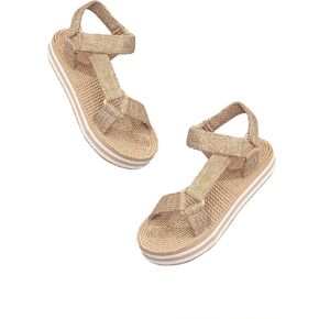 SweatyRocks Women's Open Toe Ankle Strap Flat Sandals Straw Basic Beach Sandals