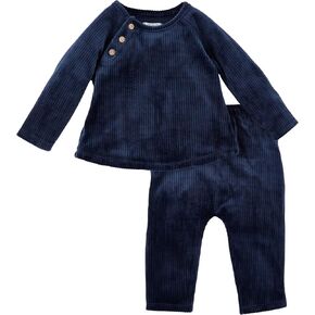 Mud Pie Unisex Baby Baby Navy Velour Outfit