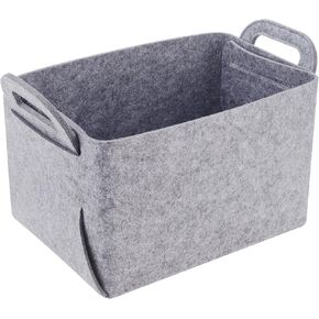 Storage Basket Felt Storage Bin Collapsible& Convenient Box Organizer with Carry Handles for Office Bedroom Closet Babies Nursery Toys Laundry (Light grey, 13.8inch（L）×9.5inch（W）×8.3inch（H）)