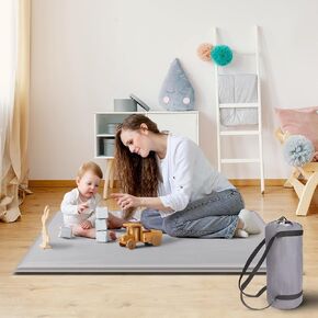 47"x47“ Inflating Play Mat for Playpen, 1.2 Inch Thick, Waterproof Fabric with Foam Interlayer, Provide Enough Cushion for Babies and Infants, Roll-up Design with Travel Bag (47x47)