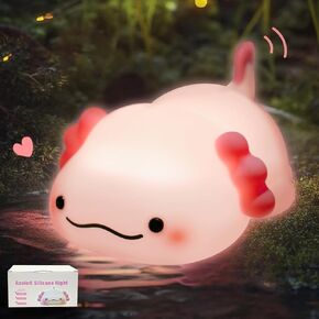 Axolotl Night Light for Kids, Animal Silicone Nursery Night Lamp, 3 Level Dimmable Axolotl Light, Rechargeable Axolotl Lamp for Room Decor, Kids Girls Boys