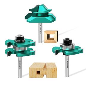CSOOM 3PCS 45 Degree Miter Router Bits & Tongue and Grooving Router Bits All with 1/4 Shank, Ideal for MDF, Hardwood, Softwood, and Particleboard.