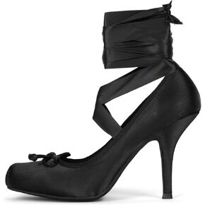 Ballet Heels for Women with Lace up Bows Closed Toe Mary Jane Heels Comfortable Square Toe Womens Ballerina Pumps Casual Dress Shoes for Women Dressy.