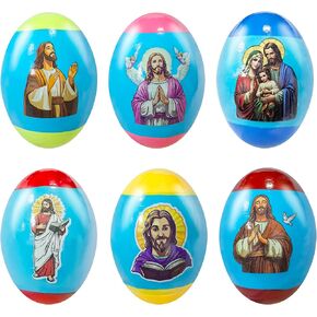 6 Pack Wooden Percussion Musical Jesus Shake Eggs Easter Egg Shakers for Kids Boys Girls Toddlers Easter Gifts Easter Basket Stuffers Fillers Party Favors