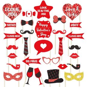 Valentine’s Day Photo Booth Props 30 Pcs Day Funny Disguise Props Valentine’s Day Decorations - Valentines Photography Props Wedding Photo Props