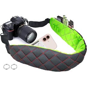 Comfortable Rapid Camera Neck Strap with Accessories Pockets and Thick Pad for Photographers Shoulder Sling Belt for DSLR, 2-Tone Reversible Use & Metal Swivel Hooks, Black/Green