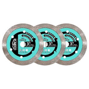 3Inch Diamond Saw Blades - 3pcs Diamond Tile Blade 3Inch, Tile Continuous Rim Diamond Blade with 3/8 Inch Arbor for Cutting Ceramic Porcelain Tile,Marble,Granite,Quartz,Artificial Stone