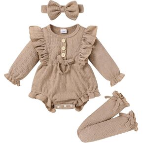 YOUNGER TREE Newborn Baby Girl Clothes Long Sleeve Button Dwon Romper Bodysuit Infant Fall Winter Outfits Baby Girl Clothing