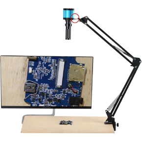 Microscope Articulated Arm Stand, 360° Rotation HDMI USB Camera Lens Holder with 50mm Lens Fixing Ring and Clamp Universal Telescopic Folding Electronic Soldering Repairing Stand