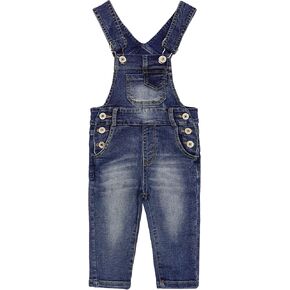 KIDSCOOL SPACE Baby Little Girls Denim Overalls, Washed Ripped Loose Fit Jeans Workwear