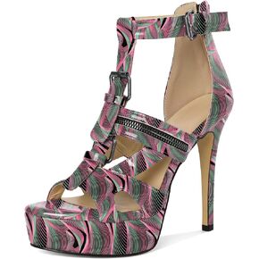 Soireelady Women's Platform High Heels Gothic Sandals Open Toe T-strap Stiletto Heels Peep Toe Punk Heeled Sandals 5 Inch