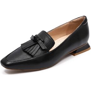 Mona flying Women's Leather Square Toe Penny Loafer Comfort Dress Casual Slip on Flat Office Work Shoes for Ladies