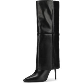 Women's Fold over Knee-High Boots 4" Stiletto Heel Pointed Toe Pull-On for Regular Calf
