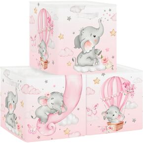 Clastyle Pink Sleeping Animal Kid Storage Basket Set Butterfly Balloon Foldable Closet Clothes Organizer Nursery Toddler Toy Bin Girl Book Shelf Basket