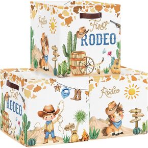 Clastyle Western Cowboy Kid Storage Basket Set Horse Boot Foldable Closet Clothes Organizer Nursery Toddler Toy Bin Boy Girl Book Shelf Basket