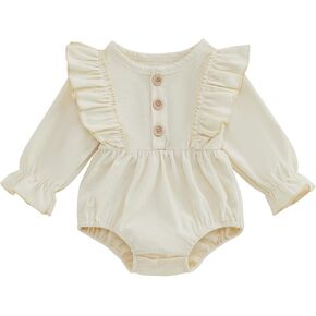 Newborn Infant Baby Girl Fall Winter Clothes Corduroy Ruffle Long Sleeve Bubble Romper Bodysuit One-Piece Outfit