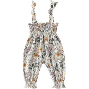 Summer One Piece Outfits Infant Baby Girl Romper Jumpsuit Sleeveless Ruffled Halter Floral Bodysuit Clothes