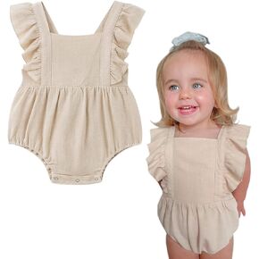 Simplee kids Baby Girls Handmade Solid Color Romper for Spring Newborn Infant Baby Outfit Jumpsuit Bodysuit