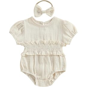 Smocked Baby Girl Clothes Newborn Girl Bubble Romper Short Sleeve Jumpsuit Summer Outfit Cute Infant Clothing