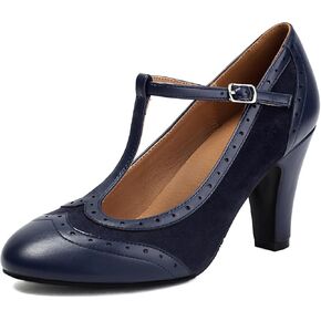 Women's Mary Jane Wingtip Rockability Oxford Close Round Toe Vintage 1950s Gatsby Heels T-Straps Retro 1920s Victorian Pumps Shoes