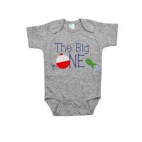 First Birthday Outfit - 6 to 12 Month Gray - The Big One - Fishing Theme
