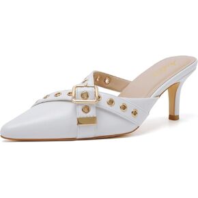Mostrin Kitten Mules Heels for Women Pointed Closed Toe Heels Vintage Slip on Stiletto Dressy Pumps Shoes