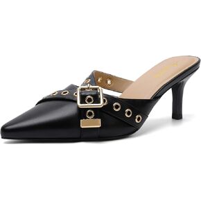 Mostrin Kitten Heels for Women Studded Heeled Mules Pointed Closed Toe Heels Vintage Heels Slip on Stiletto Heels Dressy Pumps Shoes Trendy Heels