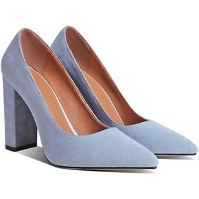 LEHOOR Women Chunky High Heel Pumps Pointed Toe Animal Print Suede Closed Toe Sandals 4 Inch Block Heel Slip On Dress Pumps Shoes Sexy Chic Office Ladies Evening Party 4-11 M US