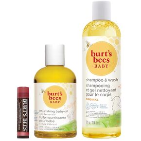 Burt's Bees Baby and Mom Gift Set with Nourishing Baby Oil, Original Baby Shampoo and Wash, and 100% Natural Origin Tinted Lip Balm, Red Dahlia