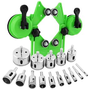 Diamond Hole Saw Kit with Double Suction Cups Guide Jig,16pcs Tile Hole Saw Kit 4mm-83mm Guide Jig Fixture Adjustable Drill Bits,Diamond Hole Saw Kit,Glass Hole Saw