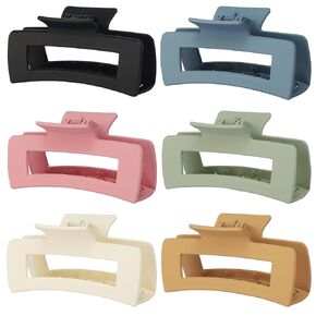 4 Inch Big Hair Claw Clips 6 Pcs Large Claw Clips for Thick Hair Square Hair Clips for Women Rectangle Hair Clips Banana Jaw Clips Hair Accessories for Girls -Brown Blue