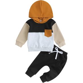 FYBITBO Infant Toddler Baby Boy Fall Winter Clothes Color Block Hoodie Sweatshirt Tops and Pants Sweatsuit Set Outfits