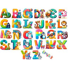 Animal Alphabet Wall Decals by Lipastick - ABC Educational Wall Stickers for Kids - Peel and Stick Letters for Boys and Girls Bedroom, Baby Room, Nursery Decor - Removable Wall Art