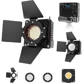 Takerers Bi-Color Video Light, 20W COB 5000mAh Portable Camera Photography Light, CRI 95+, 2700-6500K, 12 Light Effects, 8 Preset CCT, Magnetic Honeycomb Grid, Silicone Diffuser & Barn Door Included