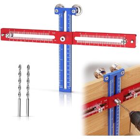 Cabinet Hardware Jig, Aluminum Alloy Adjustable Template for Cabinet Handles with Alignment Hole for Knobs, Handles, and Pulls, Self Centering Punch Locator Precise Woodworking Drill Guide