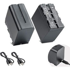بطارية Weeylite NP-F970 2 عبوة لضوء الفيديو ، مجموعة بطارية Li-ion البديلة 6600mAh مع منفذ شحن USB C لضوء الكاميرا ، ومراقب فيديو للكاميرا ، وتناسب حاوية بطارية Sony